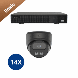 Veertien zwarte Sony Dome Basic 2K camera’s voor het creëren van een volledig camera beveiliging met heldere beelden. voor grotere terreinen