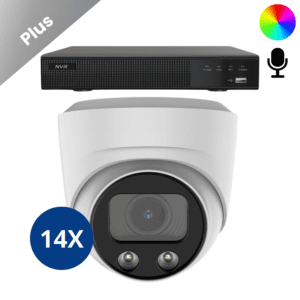 een grote set met 14 cameras in de kleur wit. beveilig grote gebouwen, ruimten of oppervlakten met de 14 AI-ISP Full Color camera set. met recorder en alles wat u nodig heeft.