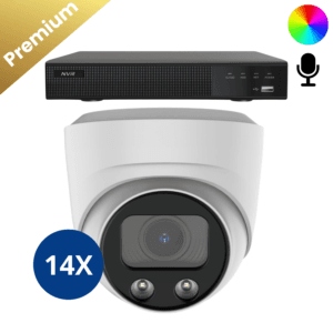 14x Sony Dome Premium Full Color 4K Beveiligingscamera - Wit: Veertien witte Sony Dome Premium Full Color 4K camera’s, voor scherpe 4K-beelden in kleur en hoogwaardige audio dankzij de microfoon.