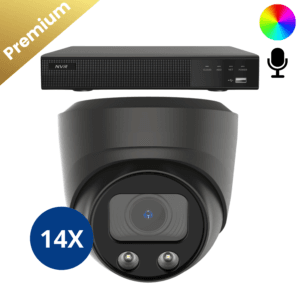 14x Sony Dome Premium Full Color 4K Beveiligingscamera's - Zwart: Veertien zwarte Sony Dome Premium Full Color 4K bewakingscamera’s, met ingebouwde microfoon, levert gedetailleerde kleurenbeelden en uitstekende audio. perfecte camera beveiliging