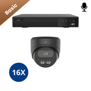 Zestien zwarte Sony Dome Basic 4K bewakingscamera's voor een allesomvattend bewakingssysteem, ideaal voor grote terreinen.