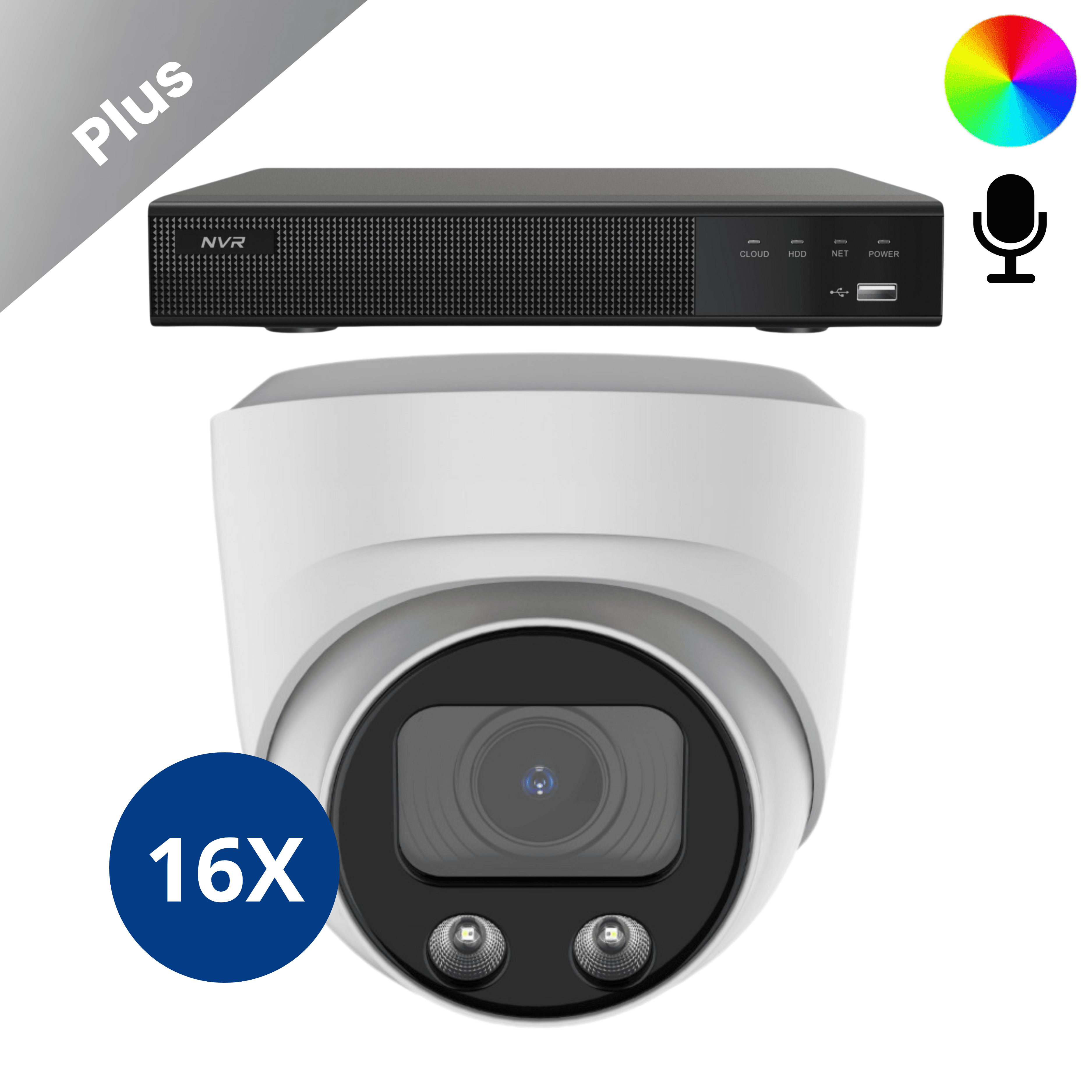 een compleet systeem met 16 camera's. met deze AI-ISP camera heeft u dag en nacht kleurenbeeld. voor grotere gebouwen, opervlakten of kantoren. makkelijk te instelleren.