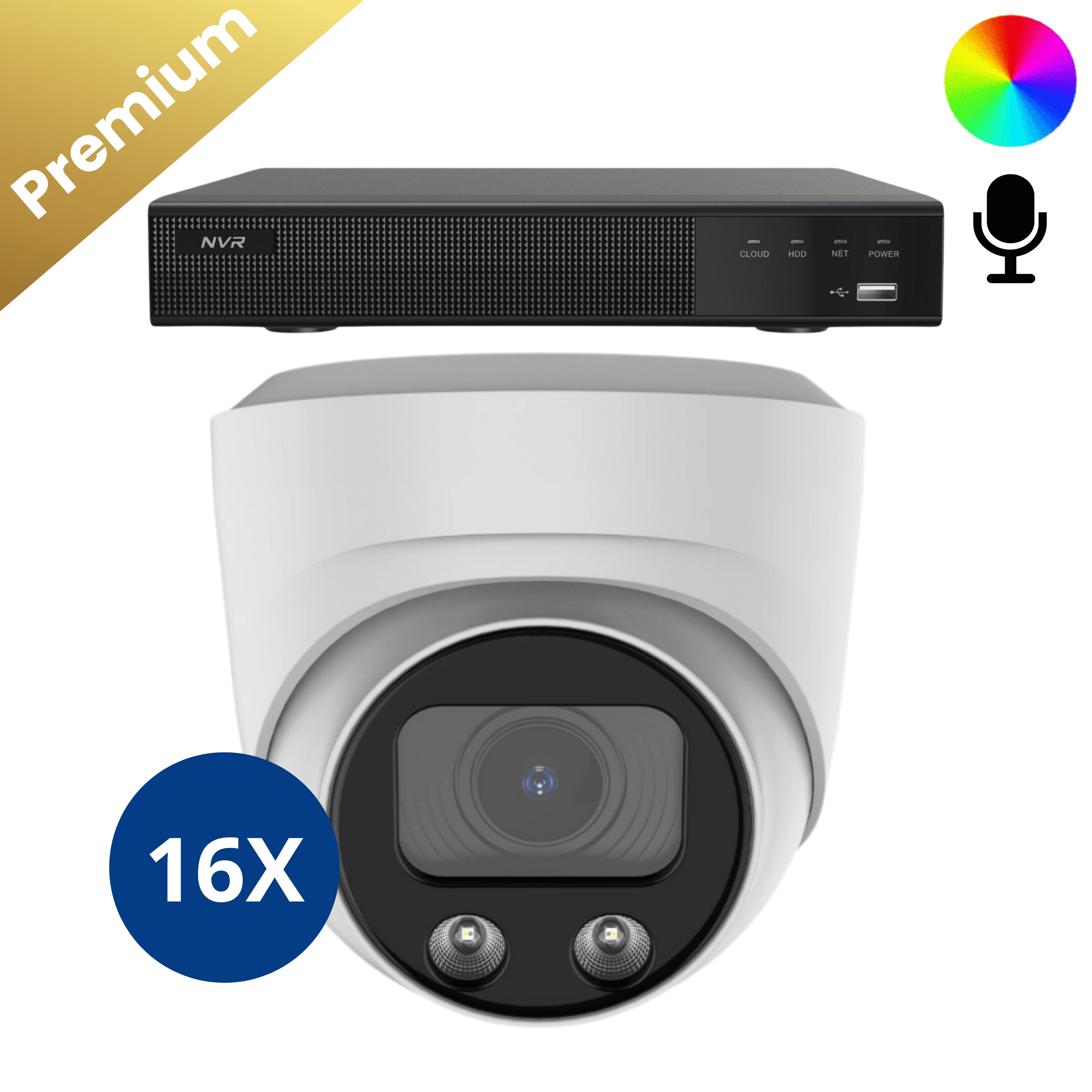 16x Sony Dome Premium Full Color 4K Beveiligingscamera's - Wit: Zestien witte Sony Dome Premium Full Color 4K bewakingscamera’s, voor constante kleurweergave en betrouwbare audio-opname dankzij de ingebouwde microfoon.