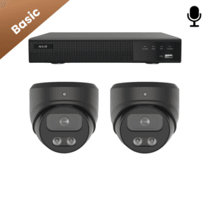 Set van twee zwarte Sony Dome Basic 2K bewakingscamera’s voor betrouwbare bewaking en scherp / duidelijk nachtzicht tot en met 30 meter.