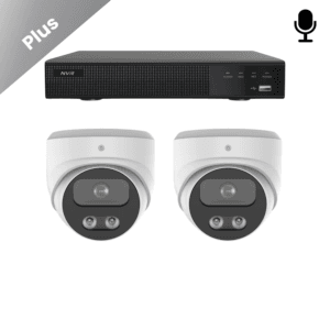 Set met twee keer de witte Sony Dome Plus 4K beveiligingscamera voor gedetailleerde bewaking. simpel te insalleren en snel beveiligd.