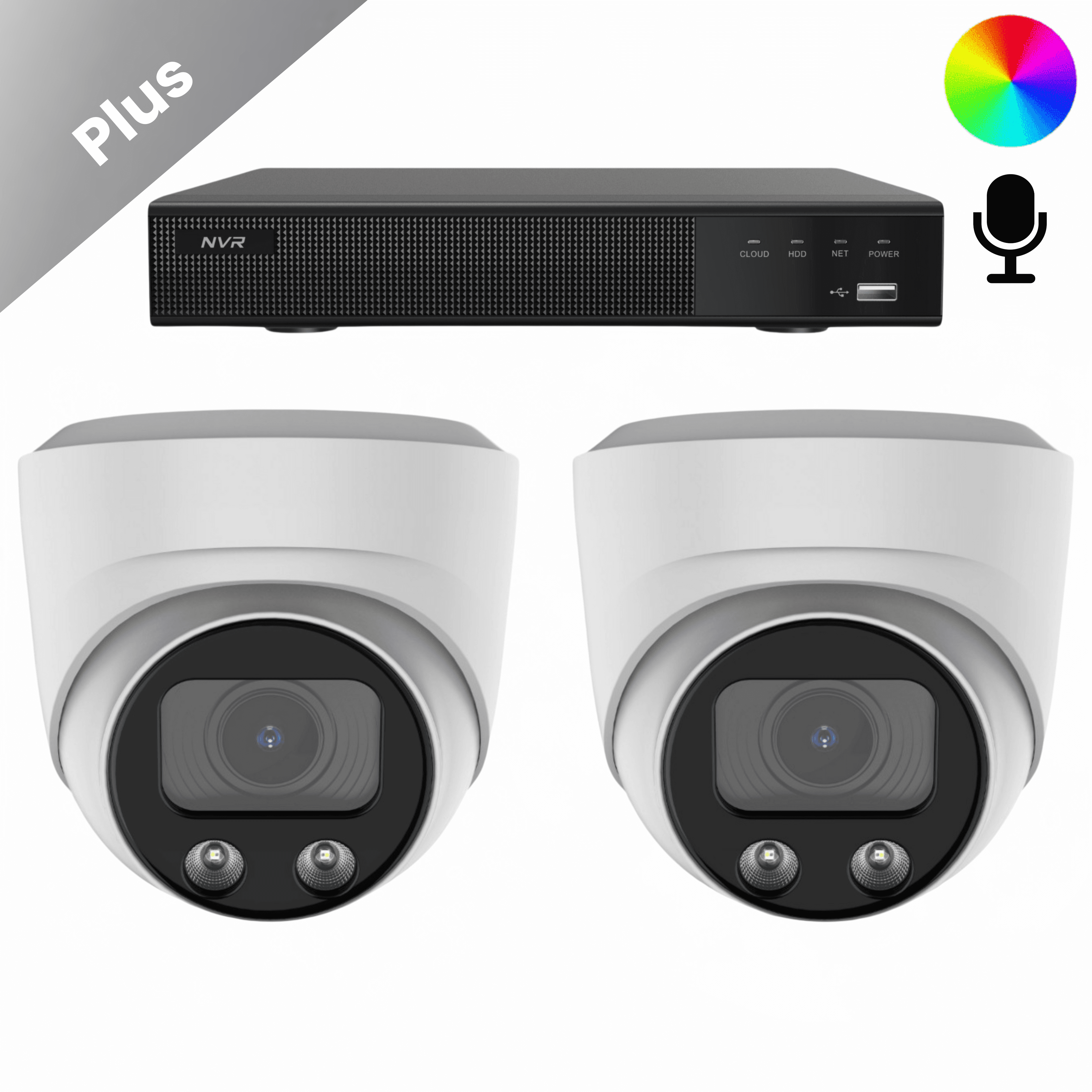 2x de full color dome camera met ai technologie. complete set bekabeld voor een uitstekende beveiliging. zie u beelden 24/7 in kleur.