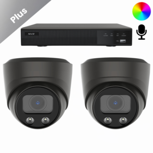 set met 2x de plus full color ai-isp dome bewakingscamera. de camera is 24/7 in kleur en er is scherp nachtzicht tot 40 meter.