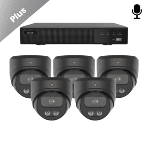 5x zwarte Sony Dome Basic 2K camera’s voor hoogwaardige camera bewaking, zowel binnen als buiten. de camera beveiliging is inclusief recorder en utp kabels.