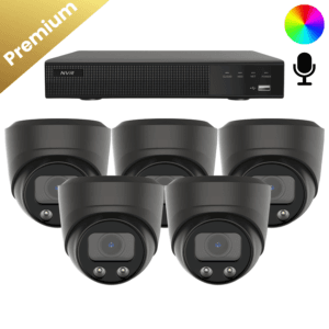 camera beveiliging met 5x beveiligingscamera dome premium full color. 24/7 beveiligd met kleurenbeeld en geluidsopname. haarscherp 8mp 4k beeld. to weken terugkijken.