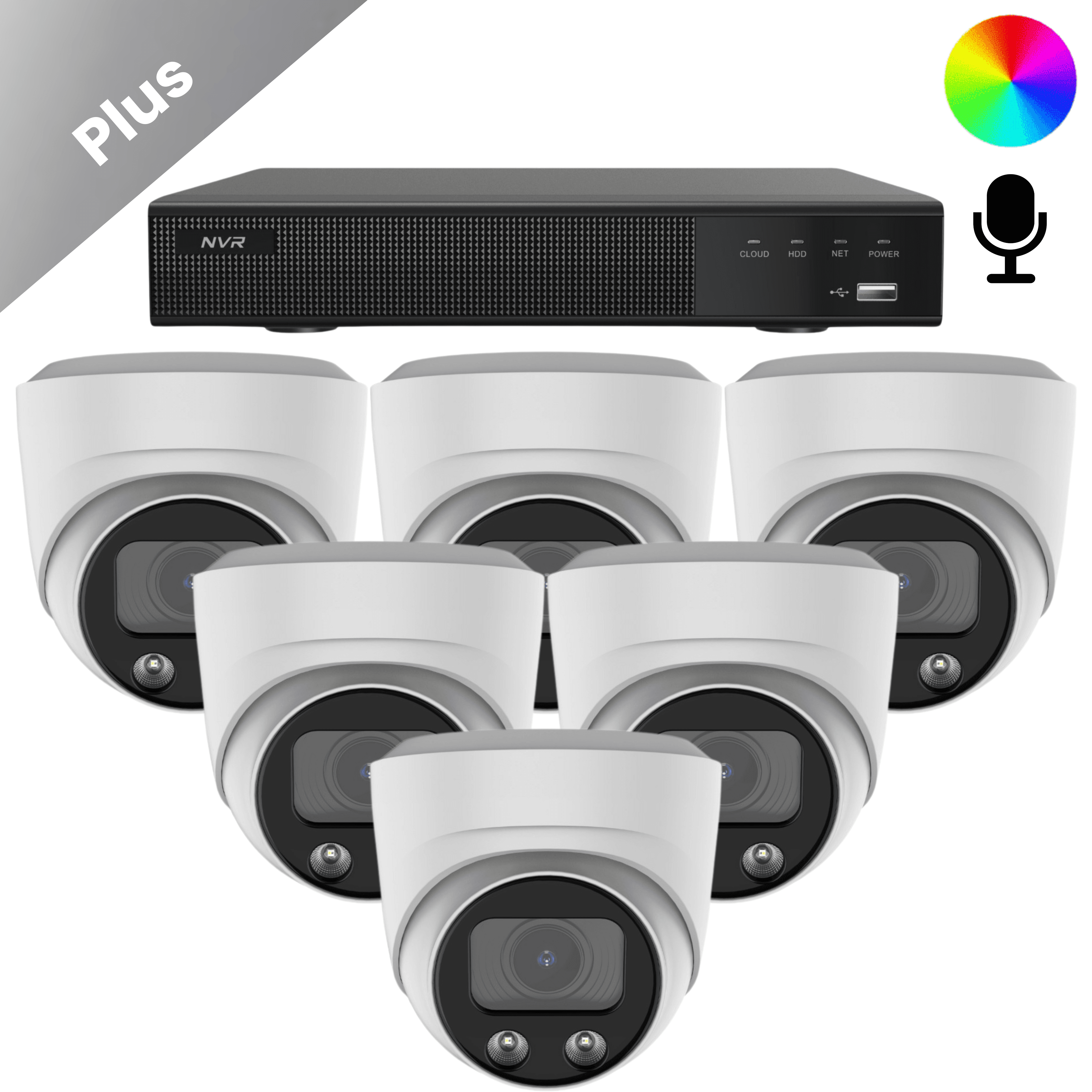 een complete set met 6x de AI-ISP beveiligingscamera. de camera beschikt over ledlampen waardoor u de beelden 24/7 in kleur ziet. ook is het mogelijk om met deze bewakingscamera geluid op te nemen.