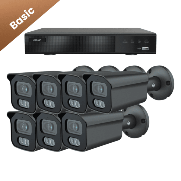 7x Sony Bullet Basic 2K Beveiligingscamera's - Zwart: Zeven zwarte Sony Bullet Basic 2K camera’s voor flexibele en betrouwbare bewaking op verschillende locaties.