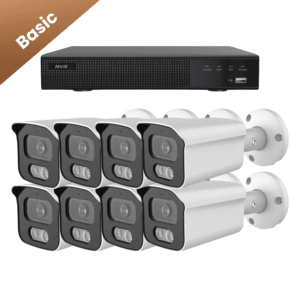 Set van acht witte Sony Bullet Basic 2K camera’s voor grootschalige bewaking.