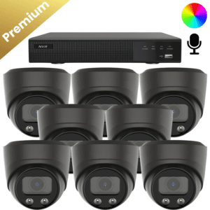 8x Sony Dome Premium Full Color 4K Beveiligingscamera - Zwart: Set van acht zwarte Sony Dome Premium Full Color 4K camera’s, voor volledige kleurweergave 24/7 en betrouwbare audio met ingebouwde microfoon. een perfecte camera beveiliging vor een bedrijf, grote woning of VVE