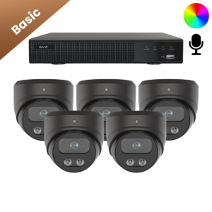 Bekabelde of Draadloze beveiligingscamera set 4K met 5 Sony Full Color 4K Dome camera's. 24/7 kleurenbeeld, 20m nachtzicht, microfoon en voor binnen & buiten.