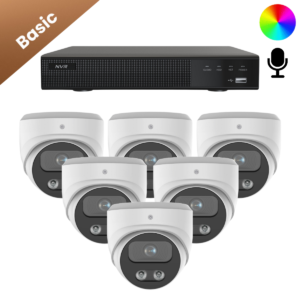 Bekabelde of Draadloze beveiligingscamera set 4K met 6 Sony Full Color 4K Dome camera's. 24/7 kleurenbeeld, 20m nachtzicht, microfoon en voor binnen & buiten.