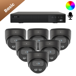 Bekabelde of Draadloze beveiligingscamera set 4K met 6 Sony Full Color 4K Dome camera's. 24/7 kleurenbeeld, 20m nachtzicht, microfoon en voor binnen & buiten.
