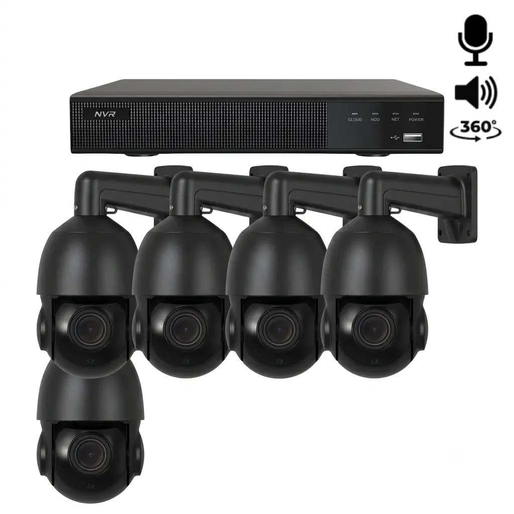 5x Beveiligingscamera set – Draadloos – Sony PTZ 360 graden 2K – Zwart