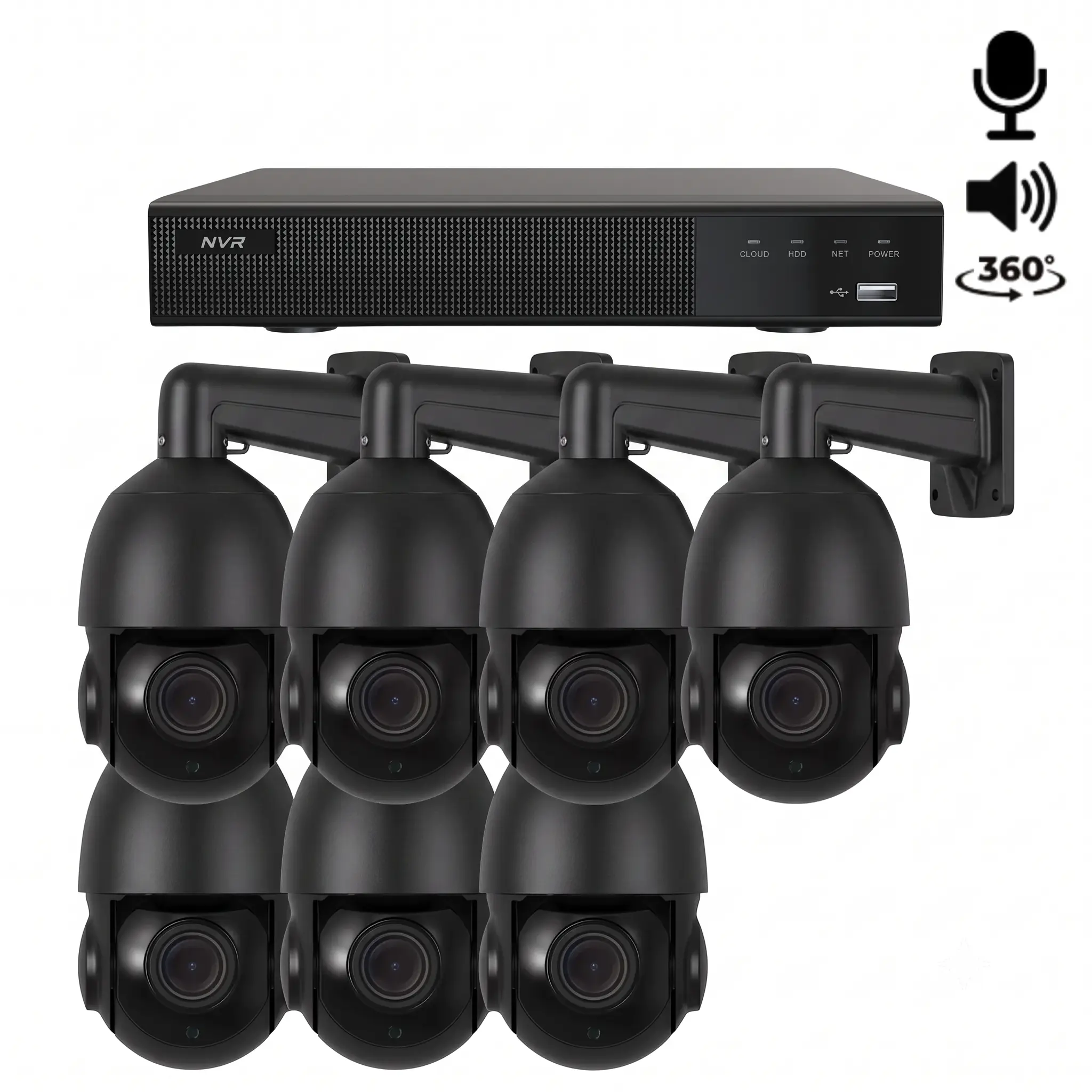 7x Beveiligingscamera set – Draadloos – Sony PTZ 360 graden 2K – Zwart